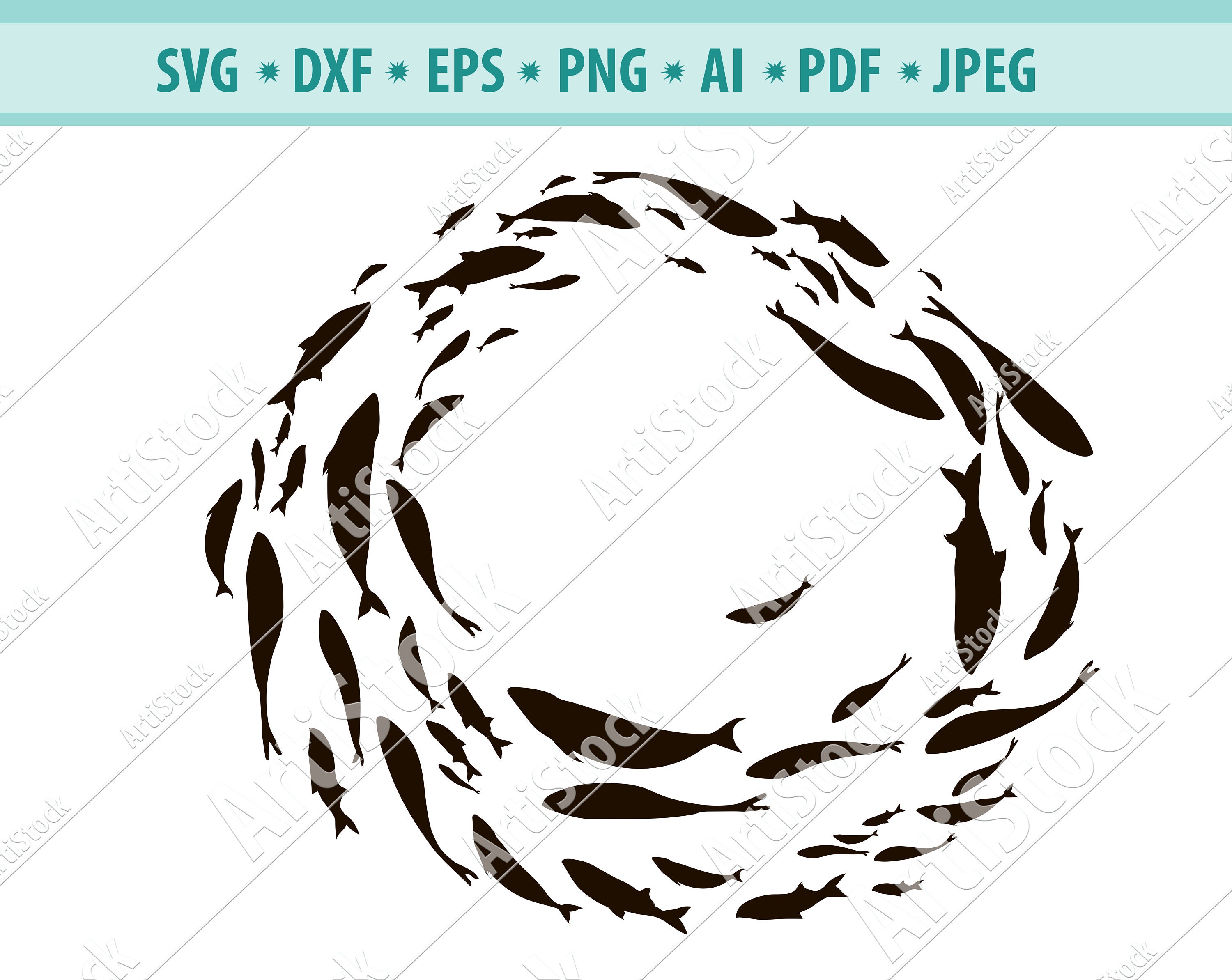School Of Fish Group Of Fishes Vector Fish Logo Black Etsy