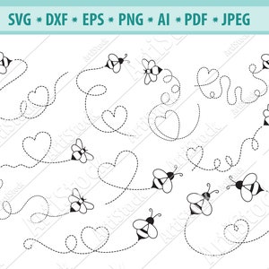 Bee SVG File, Flying Bee SVG, Bee with heart Svg, Queen bee svg, Bee clipart, Bumble bee svg, Svg bestanden voor cricut, Bee Trail Svg, png, eps