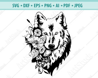 Floral Animal Clip Art File Wolf Mandala Shirt SVG Cut Design For Cricut Silhouette Floral Cute Svg Zentangle Wolf Silhouette Dxf