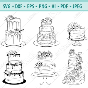 Cake Svg Bundel, Bruidstaart SVG, Gelaagde taart Svg, Cream cake Svg, Bruids Svg, Verjaardagstaart svg, Svg Cut bestanden, Silhouet, Png, Eps, Dxf