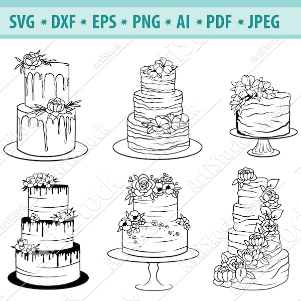 Cake Svg Bundle, Wedding Cake SVG, Tiered cake Svg, Cream cake Svg, Bridal Svg, Birthday cake svg, Svg Cut files, Silhouette, Png, Eps, Dxf