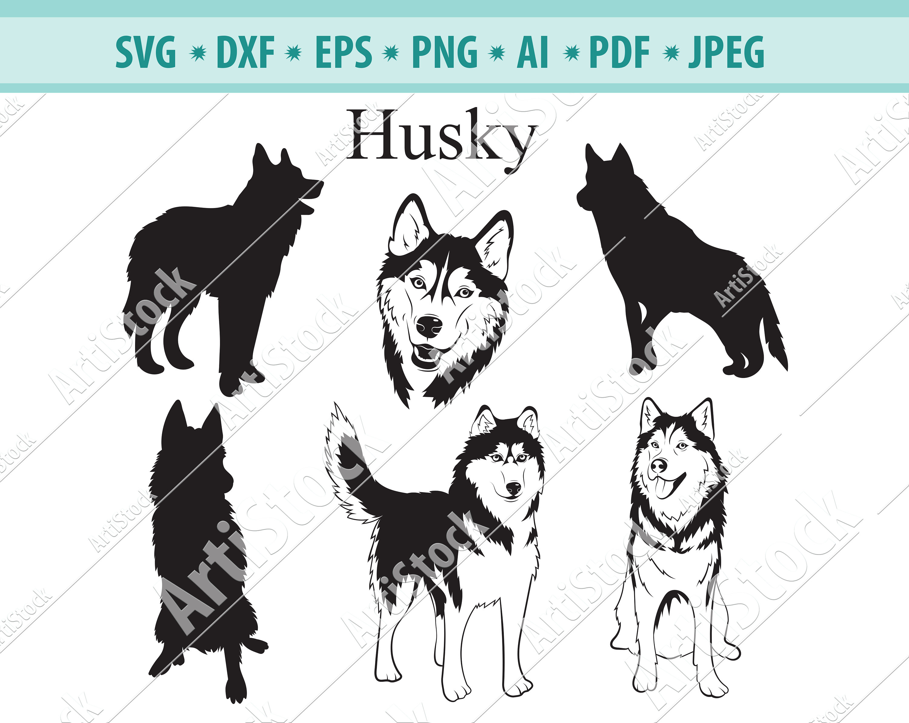 Husky SVG Husky Silhouettes Dog SVG Digital Cutting File | Etsy