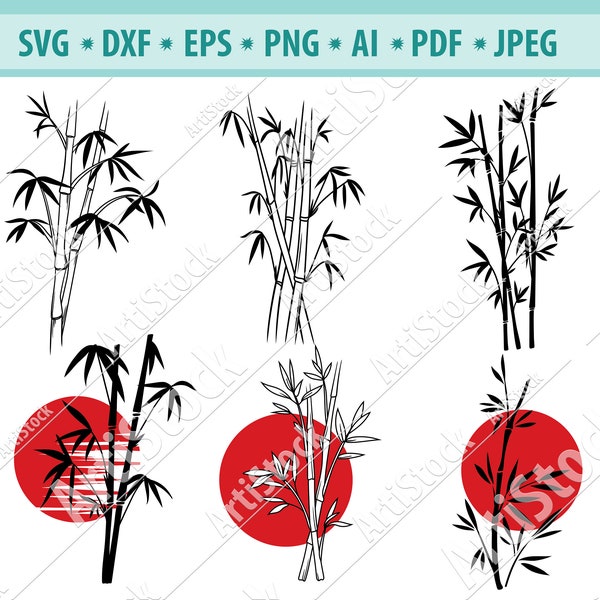 Bamboo Svg File, Gambo di bambù Svg, Piante asiatiche Svg, Alberi tropicali Svg, Bordo di bambù SVG, Foglie di bambù SVG, Silhouette, Eps, Dxf