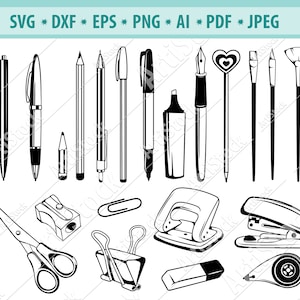 Arquivo Svg de material de escritório, Papelaria svg, Caneta SVG, Material escolar Svg, Caneta Clipart, Ferramenta escolar Svg, Apontador de lápis Svg, Suprimentos clipart