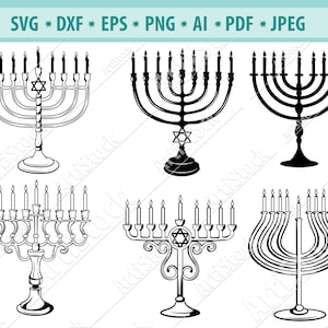 Menorah svg, Hanukkah SVG, Happy Hanukkah svg, Cartes de vacances, Cadeau Hanukkah, Silhouette Menorah svg, Bénédictions Svg, Étoile de David Svg, DXF