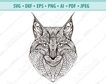 Zentangle Cat SVG, Mandala Cat SVG, Cat for cricut, zentangle for cricut, Cat cricut design, intricate svg file, Cat cricut, Wild Cat, lynx