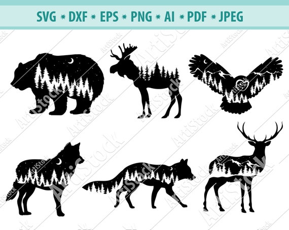 Nature Animals Svg Animals With Forest Svg Silhouette Wild Etsy