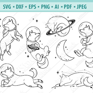 Ruimtehond Svg, Hond met planeten Svg, Hond in de ruimte svg, Honden Reizen Naar de Ruimte Svg, Astronaut Hond svg, Cosmos gesneden bestand, Maan Svg, Eps, Dxf