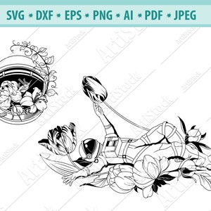 Astronaut Svg, Flower astronaut Svg, Space Svg, Spaceman with flower Svg, Astronaut cut file, Universe Svg, Silhouette cameo, Eps, Png, Jpg