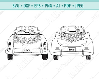 Hochzeitsauto just married zum ausdrucken