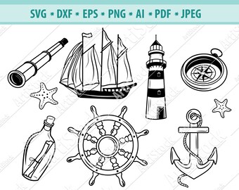 Nautical SVG Bundle, Nautical Theme Svg, Nautical Clipart, Anchor Svg, Boat Svg, Captains Wheel Svg, Lighthouse Svg, Files for Cricut, Png