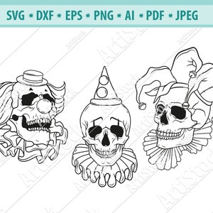 Payaso esqueleto Svg, Payaso aterrador Svg, Calavera de payaso malvado Svg, Circo Svg, Cabeza Horror Svg, Logotipo de Halloween SVG, SVG espeluznante, Archivos de corte Svg, Eps