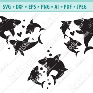 Shark Family Svg, Baby Shark SVG, Mami tiburón Svg, Tiburón familiar para Cricut, Daddy shark Svg, Silueta de tiburones, Shark fin Svg, Eps, Dxf, Jpg