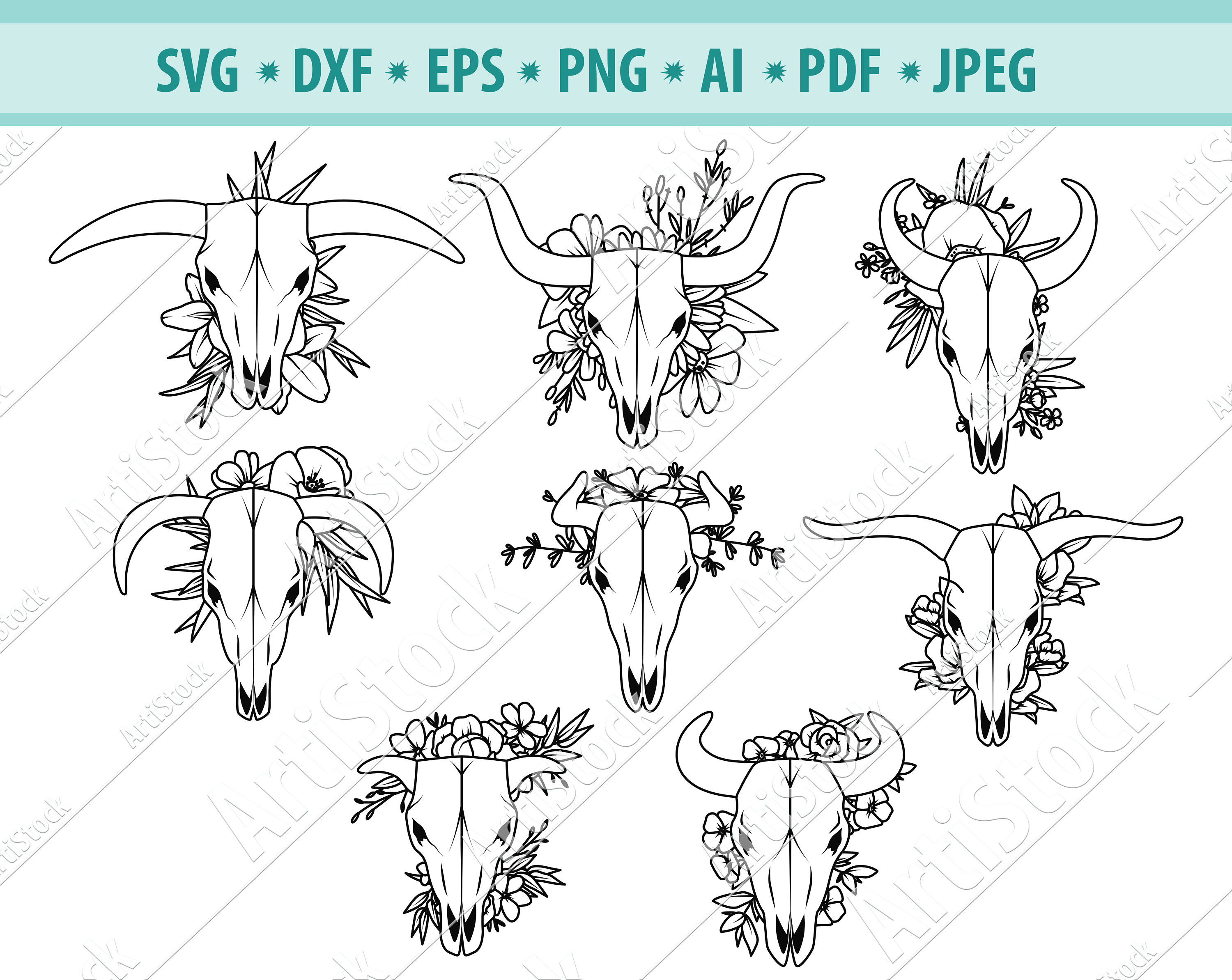 Download Animals Skull With Flowers Svg File Cow Skull Svg Skull Etsy