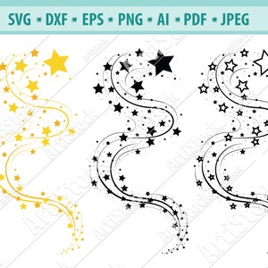 Vallende sterren, Sterren, Vallende sterren, Silhouet, SVG, Graphics, Illustratie, Vector, Logo, Digitaal, Clipart, Circuit, Snijden, Snijden, Meteor, Komeet, EPS