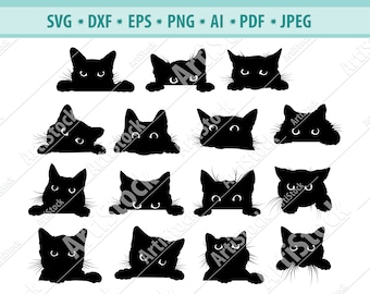 Cat SVG, Black cat svg, Peeking cat clipart, Peeping cat SVG, Halloween cat svg, cricut silhouette, Cat clipart Cut Cutting files, Cat Decal