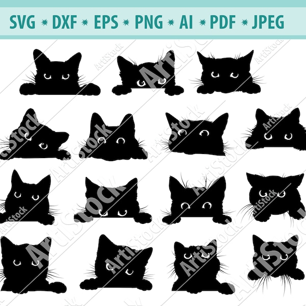Cat SVG, Black cat svg, Peeking cat clipart, Peeping cat SVG, Halloween cat svg, cricut silhouette, Cat clipart Cut Cutting files, Cat Decal