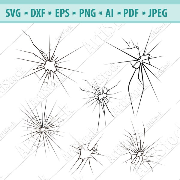 Cracked glass svg, broken glass svg, cracked clipart, svg files for cricut, decal, clipart, sulhouette, dxf, png, vinyl, print, cut, eps