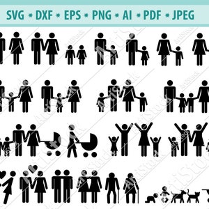 Family icons Svg, Happy Family Svg, Parents svg, Family silhouette, Stick figures Svg, Love Figures Svg, Family Creation, Family clipart