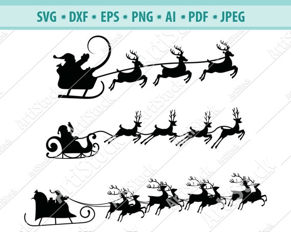 Download Christmas Svg Santa Sleigh Svg Christmas Reindeer Svg File Etsy