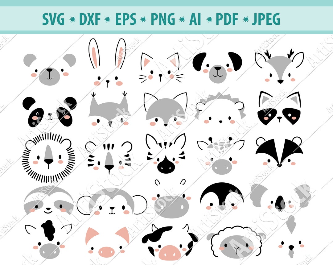 Animals Face Svg File, Heads Animals Svg, Faces Cute Animal Svg, Animal  Muzzle Svg, Pets Clipart, Animal Portrait Svg, Vector, Eps, Png, Dxf - Etsy  Israel, image size:1080x859