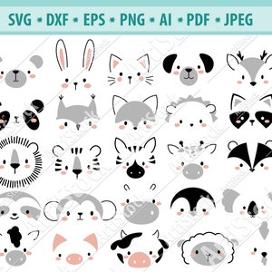 Animals face Svg File, Heads Animals Svg, Faces cute animal Svg, Animal muzzle Svg, Pets clipart, Animal portrait Svg, Vector, Eps, Png, Dxf