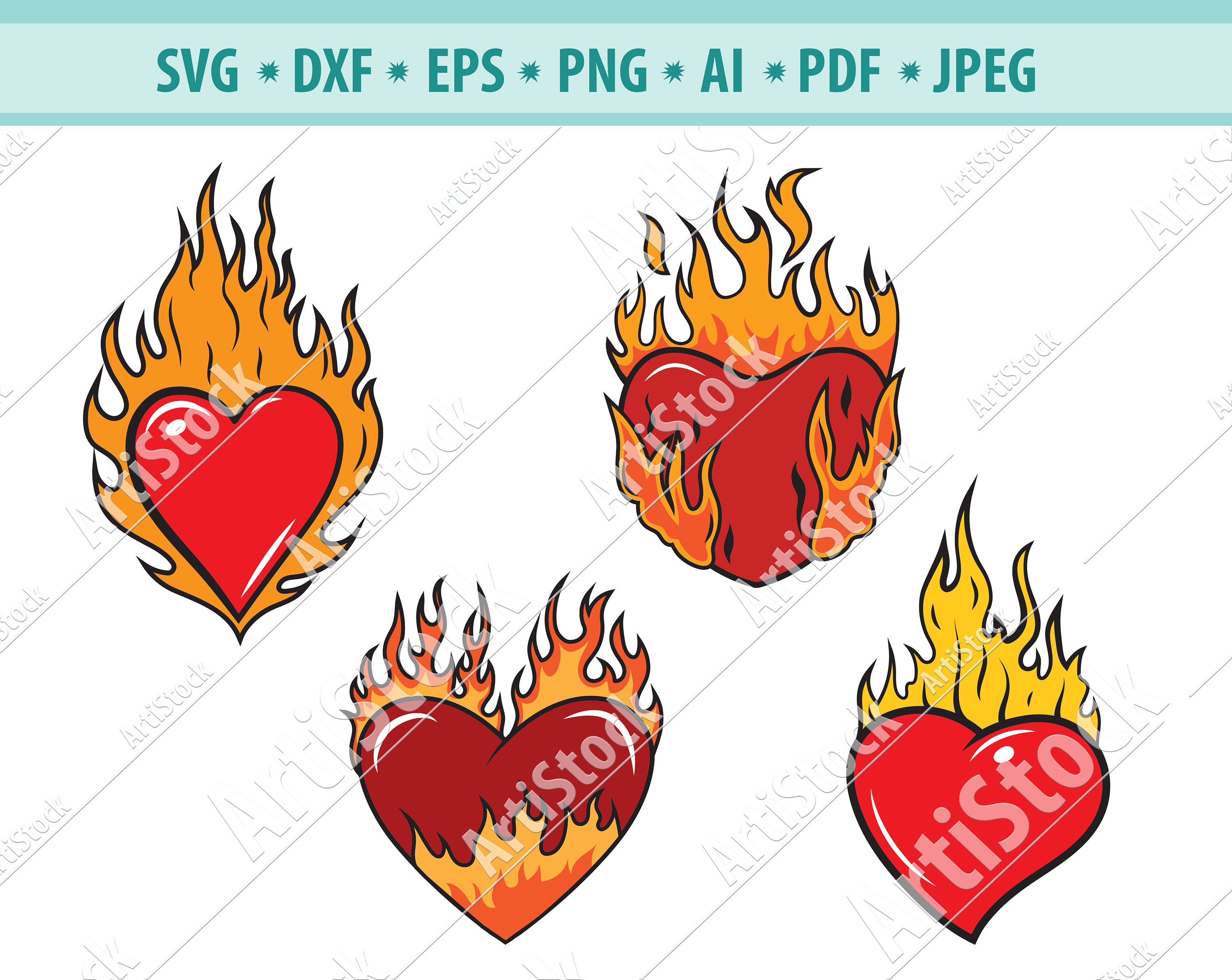 Tattoo heart with flame pattern in the style of - Stock