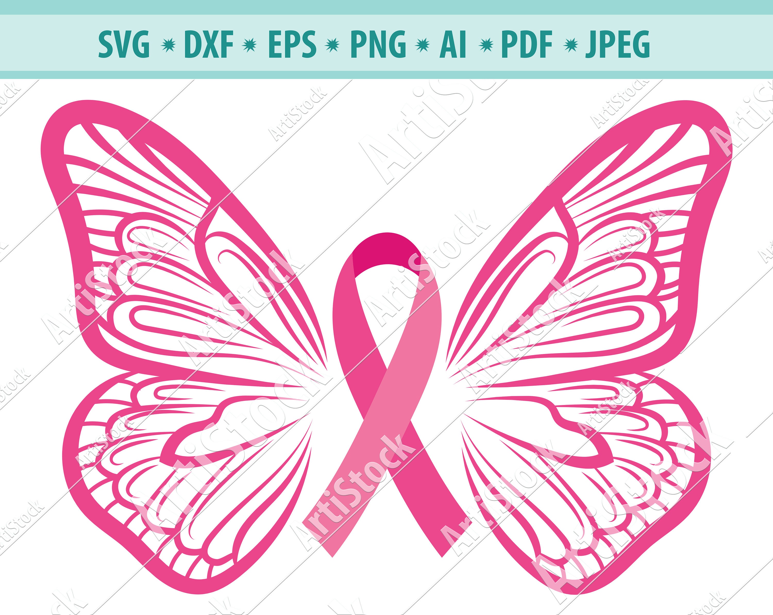 Cancer Ribbon Svg Filigree Awareness Butterfly Survivor | Etsy