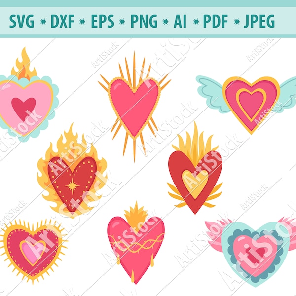 Sacred heart Svg, Sagrado Corazon svg, Flaming heart Svg, Heart Passion Svg, Heart Clipart, Tattoo heart Svg, Love svg, file for Cricut, EPS
