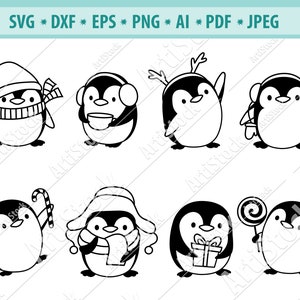 Pingüino SVG, Pingüino de Navidad Svg, Pingüino Clipart, Pingüino de invierno Svg, Animal svg, Archivo de corte de pingüino, Lindo pingüino bebé SVG, Dxf, Png, Eps