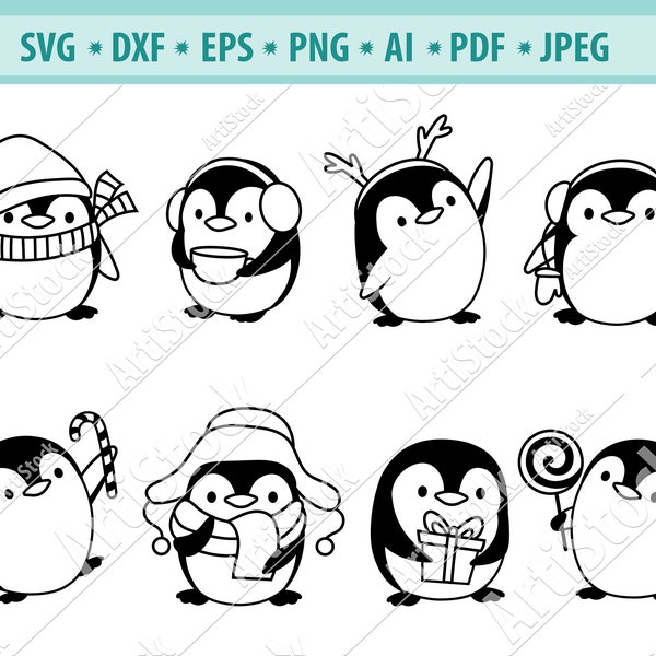 Penguin SVG, Christmas penguin Svg, Penguin Clipart, Winter penguin Svg, Animal svg, Penguin Cut File, Cute baby penguin SVG, Dxf, Png, Eps