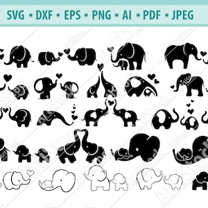 Elefantes Svg, Mãe e bebê elefante svg, Elefante fofo com coração svg, Elefante Clipart, Dia das Mães Png, arquivo de corte Svg, Clipart eps, png