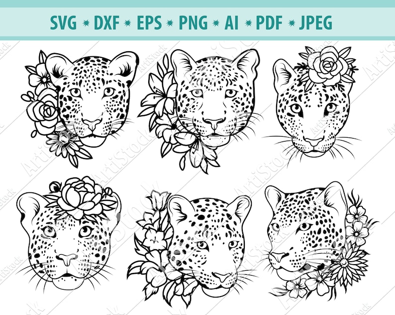 Download Leopard Svg File Animal Face Svg Leopard Cut File Leopard With Flower Wreath Svg Floral Border Svg Vector Dxf Eps Floral Leopard Png Clip Art Art Collectibles Vadel Com