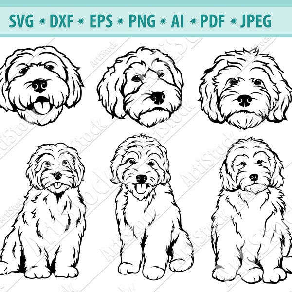 Goldendoodle SVG,  Dog Silhouettes, Dogs SVG,  Digital Cutting File, Vector file, File For Cricut, Instant Download Svg, Dxf, Jpg, Eps, Png