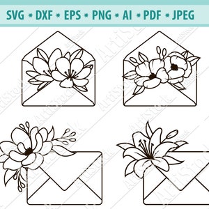 Flower envelope Svg, Valentines Day svg, Love Letters SVG, Flowers in envelope Svg, Envelope cut file, Wedding Invitation Box Svg, Cricut