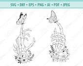 Floral skeleton hand Svg, Hand with butterfly Svg, Bones finger Svg, Skeleton hand Svg, Halloween cut file, File for cricut, Eps, Png, Dxf