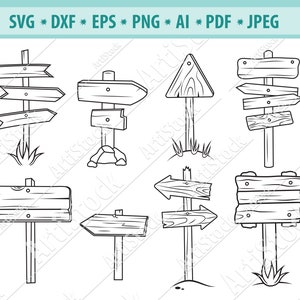 Houten teken Svg, De tekens van de weg svg, Zijposten svg, Leidende tekens svg, Houten pijl svg, De klemart van het HoutBanier, Het knipdossier van Svg, Png, Dxf, Eps, Vector
