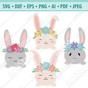 Kaninchen Gesicht Svg, Kaninchen in Blume Stirnband Svg, Osterhase Svg, Kaninchen Svg, Hase Svg, Kaninchen Clipart Svg, Svg Cricut Dateien, Jpg, Png, Dxf