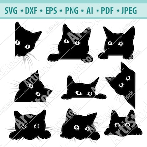 Chat SVG, svg chat noir, furtivement chat clipart, Peeping chat SVG, svg Halloween chat, cricut silhouette, chat clipart coupe coupe fichiers, sticker chat