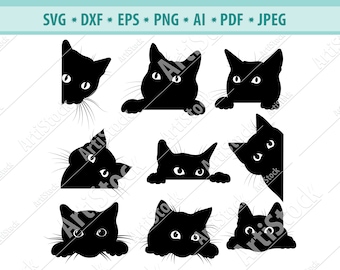 Cat SVG, Black cat svg, Peeking cat clipart, Peeping cat SVG, Halloween cat svg, cricut silhouette, Cat clipart Cut Cutting files, Cat Decal