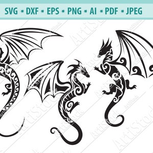 Tribal Dragon Svg, Dragon Svg, Fantasy Dragon SVG, Dragon Clipart, Files for Cricut, Silhouette, Ancient animals Svg, Dragon Decal Svg, Dxf