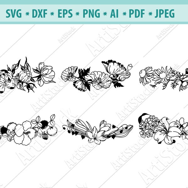 Flower SVG Files, Flower wreath Svg, Floral headband Svg, Flower Border Png, Flower cut file, Flower Frame, Silhoutte, Svg File for cricut