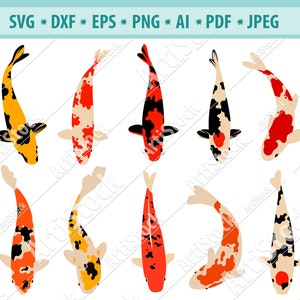 Koi Fish Svg, Koi Carps Svg, Koi Svg, Art oriental asiatique traditionnel, Japon Yin Yang, Koi Fish Clipart, File for Cricut, Cut Files EPS, PNG