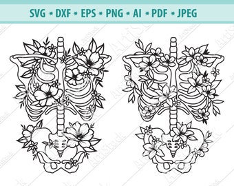 Skeleton SVG File, Flower skeleton svg, Flower ribs Svg, Floral Skull Svg, Human bones Svg, Sugar Skull Svg, Bones cut file, Jpg, Dxf, Eps