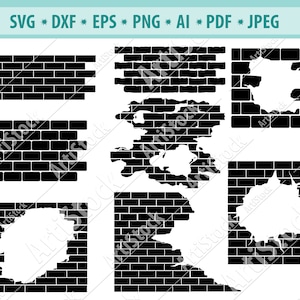 Geknackte Wand SVG, Explosion Svg, Mauerwerk Wandzaun Svg, gebrochene Wände Svg, Clipart, Loch in der Wand Png, geschnitten E-Datei für Silhouette, Dxf, Eps