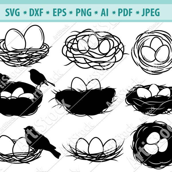 Bird Nest SVG, Bird Svg, Bird Nest Clipart, Bird Nest Files for Cricut, Birds Silhouette, Bird Eggs Svg, Dxf, Png, Eps, Vector, Svg cut file