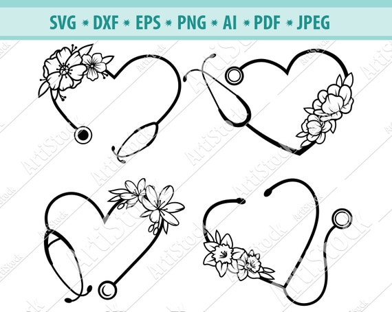 Download Heart Stethoscope With Flowers Svg Stethoscope Svg Etsy