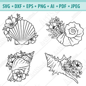 Schelpen Svg, Bloem zeeschelp Svg, Onderwater de zee Svg, Oceaan Svg, Sea Shell clipart, Zeeleven SVG, Bloemenkrans Svg, Eps, Png, Dxf
