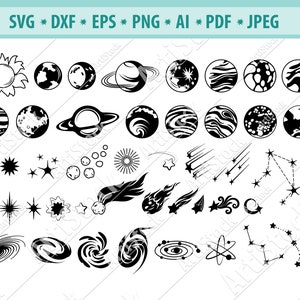 Zonnestelsel Svg, Ruimtelichamen Svg, Sterren Svg, Astronomie Svg, Universum ruimte SVG, Ruimte SVG, Space Clipart, Galaxy Cut File, dxf, png, jpg