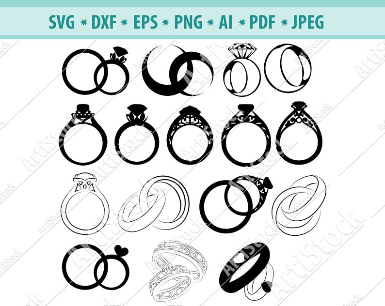 Download Clip Art Vector Cut Files For Silhouette Wedding Rings Clipart Files For Cricut Wedding Ring Png Diamond Ring Svg Engagement Ring Svg Bundle Art Collectibles